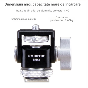 SH43 Gimbal cu amortizare reglabilă și eliberare rapidă pentru filmare pe orizontală 360° și verticală 90° – aliaj de aluminiu universal, 0.05 kg, montaj manual, pentru cameră, mirrorless și telefon