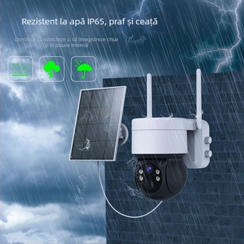 Cameră solară pentru exterior, alimentare 12V, iluminare minimă 0.001 lux, interval de funcționare 25–60°C, supraveghere wireless Wi‑Fi