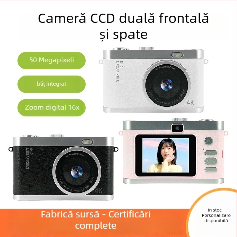 Cameră pentru copii cu cameră duală, model Y03s, 1–5 MP, card TF, autonomie baterie 3–5 ore, înregistrare video, fotografiere, filtru, imprimare fotografii