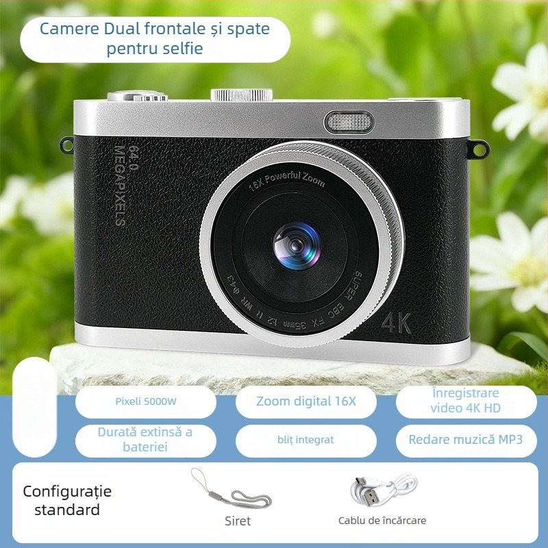 Cameră pentru copii cu cameră duală, model Y03s, 1–5 MP, card TF, autonomie baterie 3–5 ore, înregistrare video, fotografiere, filtru, imprimare fotografii