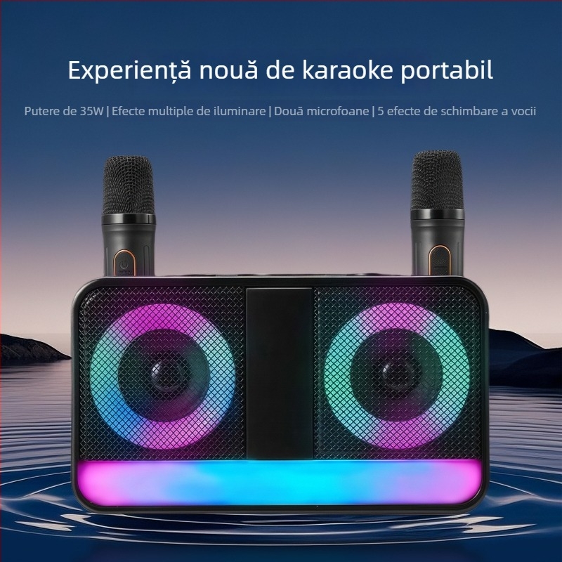 Boxă karaoke Bluetooth, portabilă, pentru exterior, 35W, două difuzoare, baterie încorporată, Bluetooth 5.1, interval de frecvență 100Hz-20kHz, microfon inclus