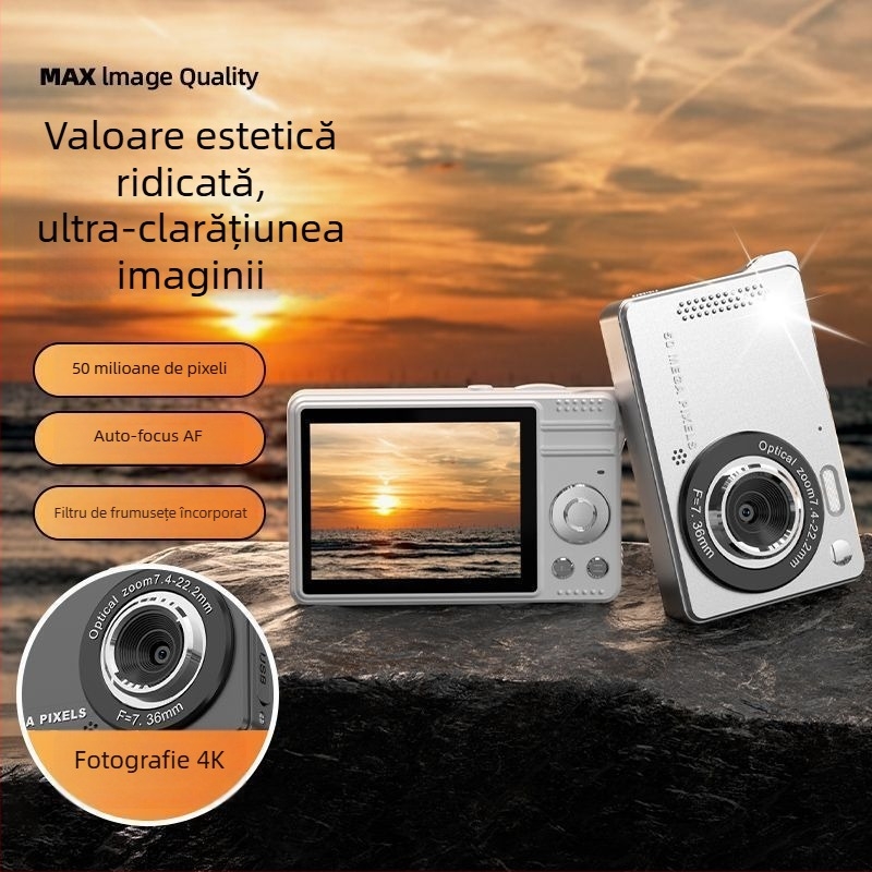 Cameră digitală retro CCD pentru elevi — cameră portabilă pentru campus, senzor CCD, fără zoom optic, fără stabilizare