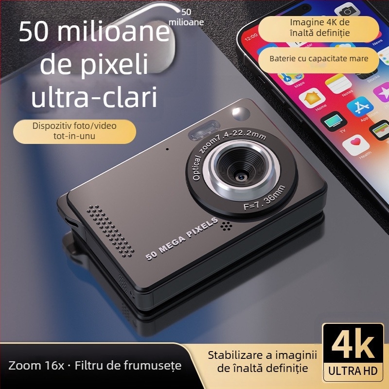 Cameră digitală retro CCD pentru elevi — cameră portabilă pentru campus, senzor CCD, fără zoom optic, fără stabilizare