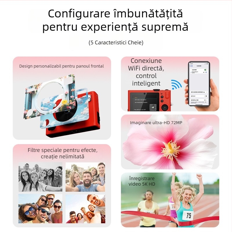 Aparat digital cu senzor CMOSS de 20,3 MP, zoom optic 5x, stabilizare electronică a imaginii, rezistent la apă și praf, stocare pe TF card