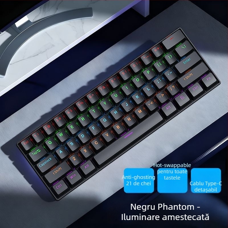Tastatură numerică mecanică cu fir pentru laptop Asus Tianxuan 6Pro, cu switchuri fără axă, iluminare mixtă, carcasă din plastic