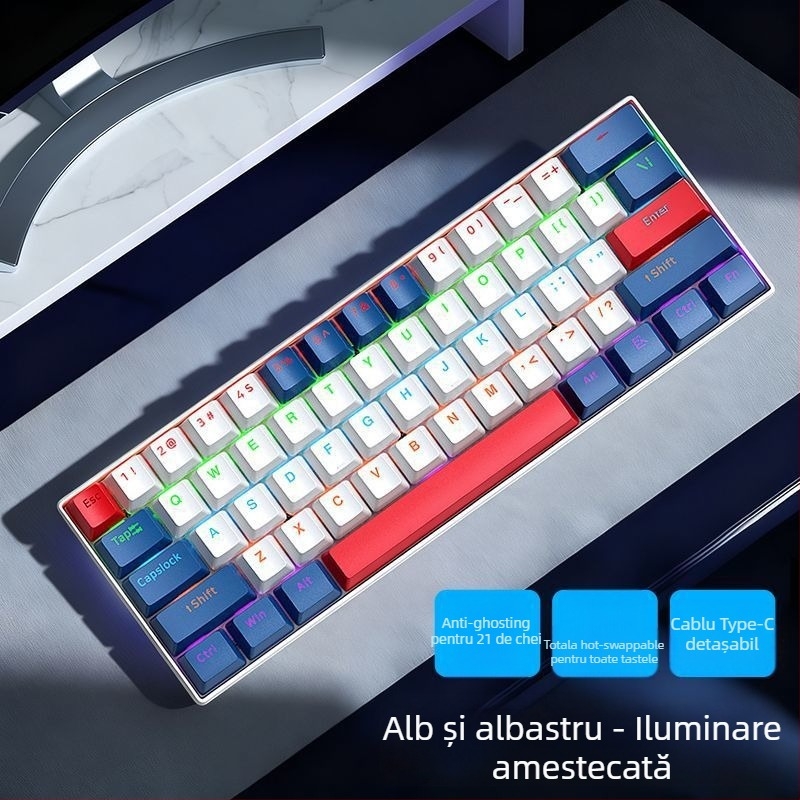 Tastatură numerică mecanică cu fir pentru laptop Asus Tianxuan 6Pro, cu switchuri fără axă, iluminare mixtă, carcasă din plastic
