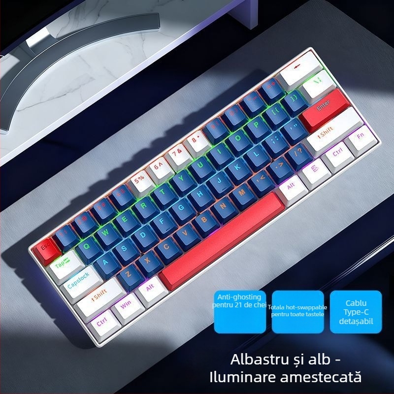 Tastatură numerică mecanică cu fir pentru laptop Asus Tianxuan 6Pro, cu switchuri fără axă, iluminare mixtă, carcasă din plastic