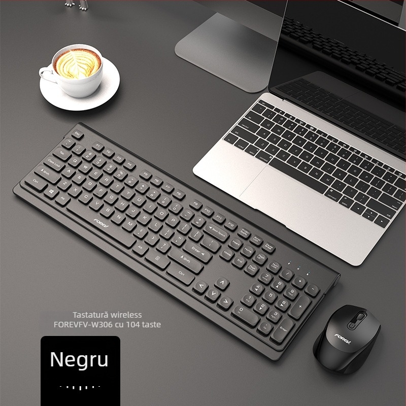 FVW306 Set tastatură și mouse fără fir – ergonomic, 104 taste, 2.4G, 1000-1200-1400dpi, Plug-and-Play