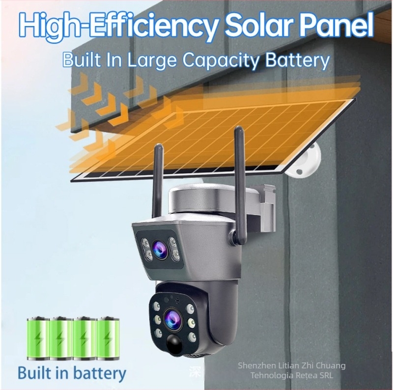 Cameră de supraveghere solară 4G, exterior, iluminare minimă 0,01 lux, interval de temperatură -10 până la 60°C, compensare a luminii din spate