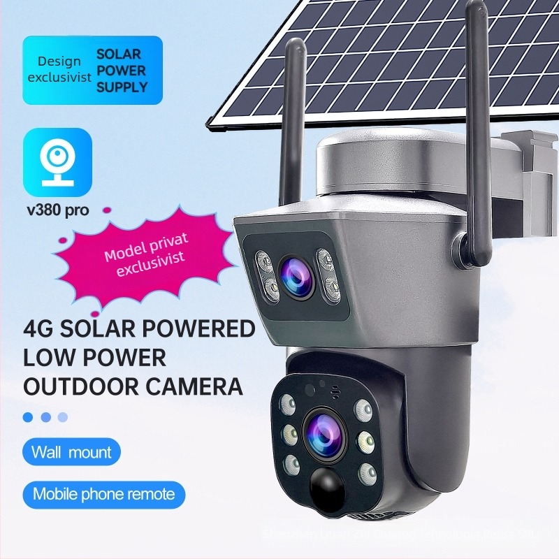 Cameră de supraveghere solară 4G, exterior, iluminare minimă 0,01 lux, interval de temperatură -10 până la 60°C, compensare a luminii din spate