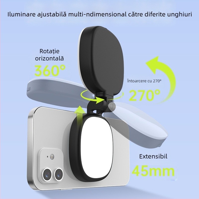 K04 lumină pliabilă magnetică pentru streaming live — lampă de înfrumusețare manuală, portabilă, 5W, 5V, reglaj în mai multe trepte