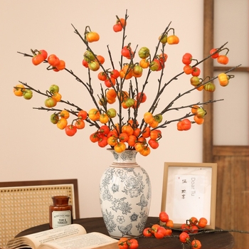 Ramuri artificiale de dovleac cu flori de mătase, stilizare și turnare prin injecție, soiuri: rodie și fruct norocos, decor pentru casă și recuzită de nuntă