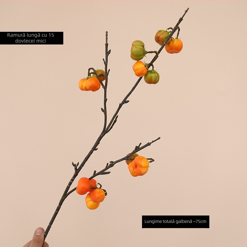 Ramuri artificiale de dovleac cu flori de mătase, stilizare și turnare prin injecție, soiuri: rodie și fruct norocos, decor pentru casă și recuzită de nuntă