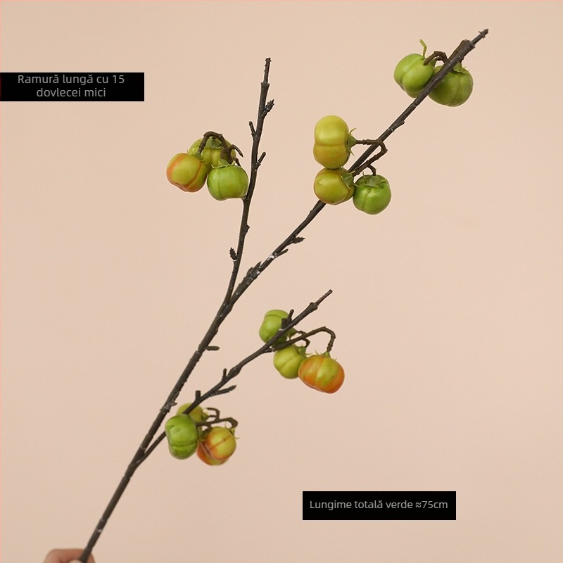 Ramuri artificiale de dovleac cu flori de mătase, stilizare și turnare prin injecție, soiuri: rodie și fruct norocos, decor pentru casă și recuzită de nuntă