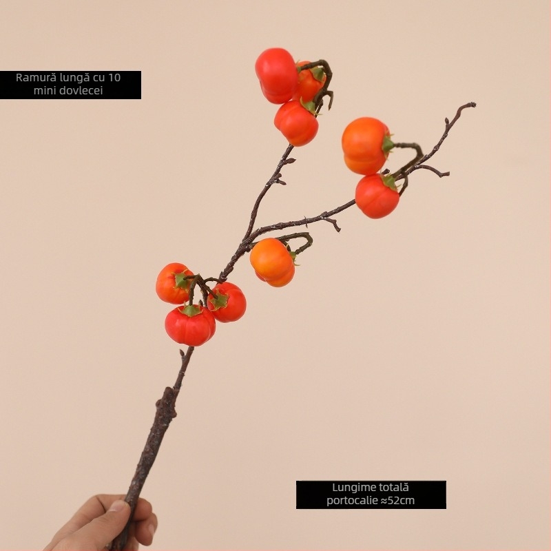 Ramuri artificiale de dovleac cu flori de mătase, stilizare și turnare prin injecție, soiuri: rodie și fruct norocos, decor pentru casă și recuzită de nuntă