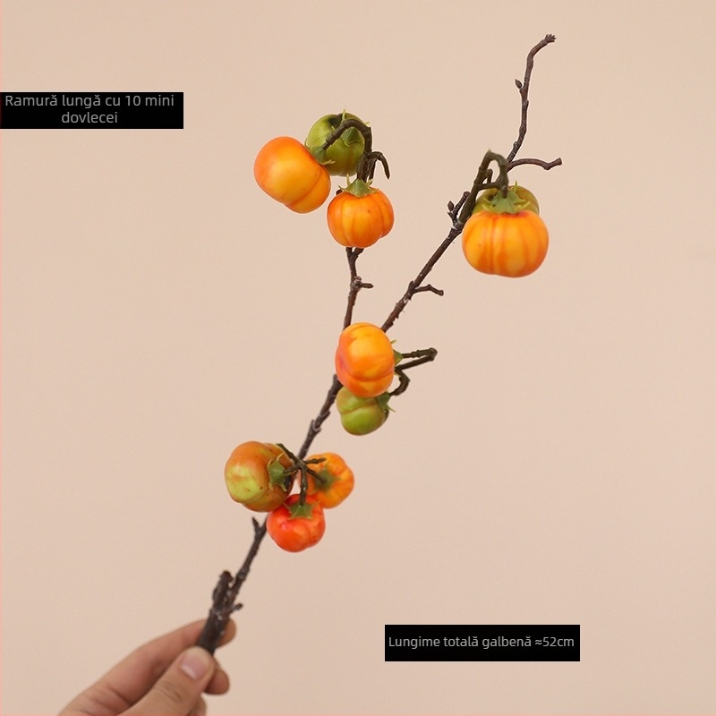 Ramuri artificiale de dovleac cu flori de mătase, stilizare și turnare prin injecție, soiuri: rodie și fruct norocos, decor pentru casă și recuzită de nuntă