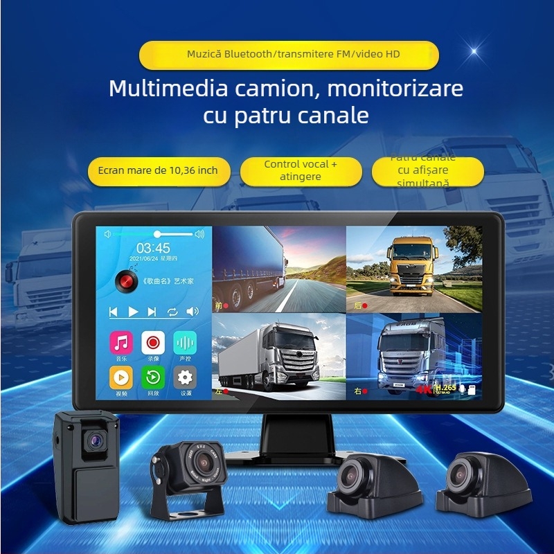 Sight Walker cameră de bord pentru camion, vizionare nocturnă color completă, patru canale, unghi de 120°, 1080p, suport TF până la 128GB, control tactil