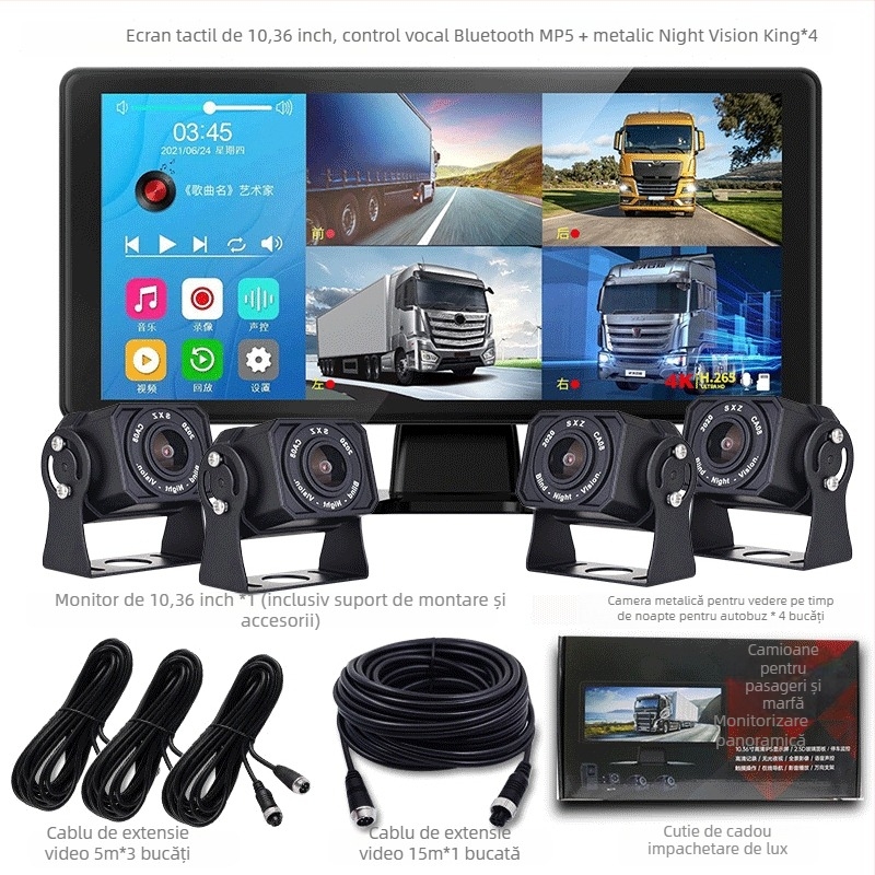 Sight Walker cameră de bord pentru camion, vizionare nocturnă color completă, patru canale, unghi de 120°, 1080p, suport TF până la 128GB, control tactil