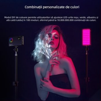 Lumină de umplere RGB pentru cameră cu suport hot shoe 1/4 inch standard, șuruburi cu două straturi, temperatură de culoare reglabilă 2500-9900K, 5V, sub 10W, pentru utilizare la birou