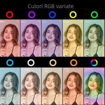 Lampa inelară LED RGB pentru fotografie, make-up și selfie – reglaj continuu, iluminator pentru streaming live, modele MJ26/MJ36/MJ46, putere sub 10W