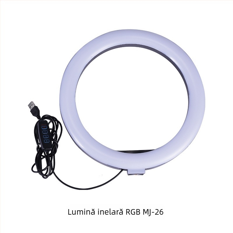Lampa inelară LED RGB pentru fotografie, make-up și selfie – reglaj continuu, iluminator pentru streaming live, modele MJ26/MJ36/MJ46, putere sub 10W