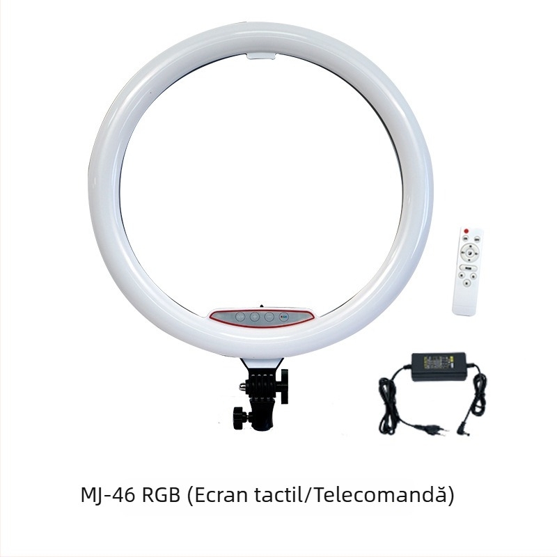 Lampa inelară LED RGB pentru fotografie, make-up și selfie – reglaj continuu, iluminator pentru streaming live, modele MJ26/MJ36/MJ46, putere sub 10W