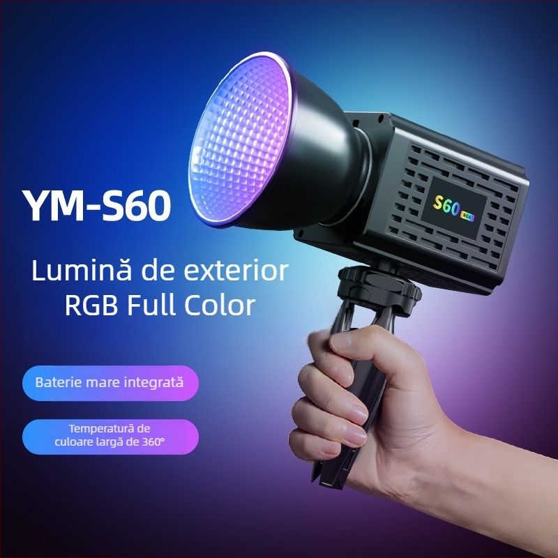 Lumină de umplere pentru fotografie cu LED COB, portabilă și reîncărcabilă, 60W, potrivită pentru fotografie, frumusețe și streaming live, tensiune de intrare variată (DC 9–11V / AC 185–245V)