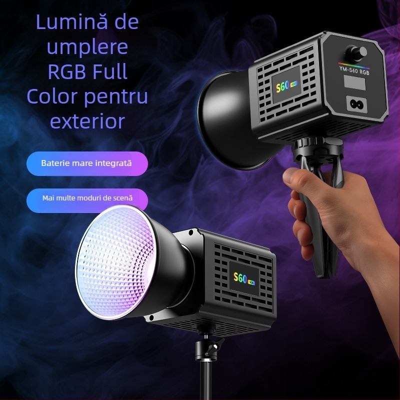 Lumină de umplere pentru fotografie cu LED COB, portabilă și reîncărcabilă, 60W, potrivită pentru fotografie, frumusețe și streaming live, tensiune de intrare variată (DC 9–11V / AC 185–245V)
