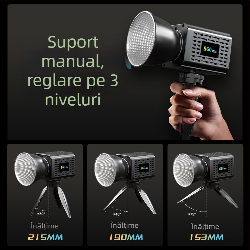 Lumină de umplere pentru fotografie cu LED COB, portabilă și reîncărcabilă, 60W, potrivită pentru fotografie, frumusețe și streaming live, tensiune de intrare variată (DC 9–11V / AC 185–245V)