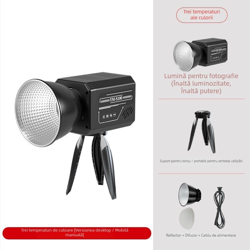 Lumină de umplere pentru fotografie cu LED COB, portabilă și reîncărcabilă, 60W, potrivită pentru fotografie, frumusețe și streaming live, tensiune de intrare variată (DC 9–11V / AC 185–245V)