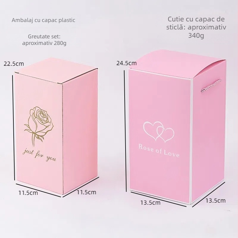 Trandafir artificial sub cupolă de sticlă – ornament de birou, brand Xucheng; cadou pentru nunți, zile de naștere, Crăciun, Ziua mamei și Ziua Îndrăgostiților