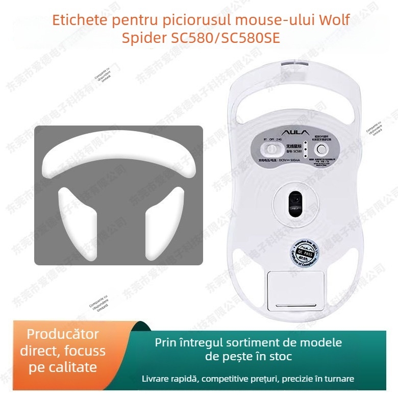 Tălpi pentru mouse Wolf Spider sc680/sc580 — rezistente la uzură, netede, aliniere precisă a sloturilor — fără urme de lipici — probă personalizată