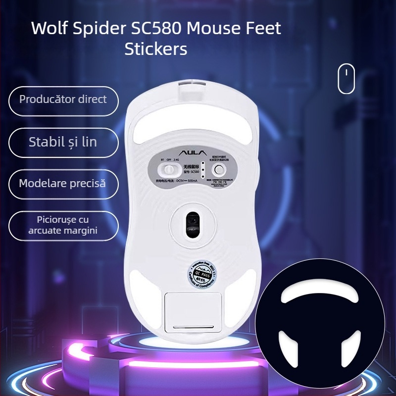 Tălpi pentru mouse Wolf Spider sc680/sc580 — rezistente la uzură, netede, aliniere precisă a sloturilor — fără urme de lipici — probă personalizată