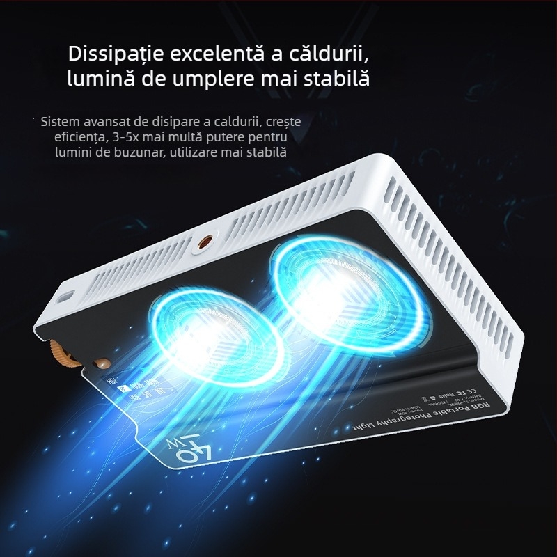 Lumina de umplere pentru fotografie PB40R — 40W RGB, pentru fotografie pe telefonul mobil, 3 temperaturi de culoare, montaj pe birou