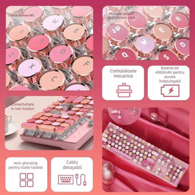 Forerunner V30 Tastatură Mecanică — switchuri verzi, 98+ taste, corp ABS, iluminare monocromă, conectivitate cablată și wireless în trei moduri