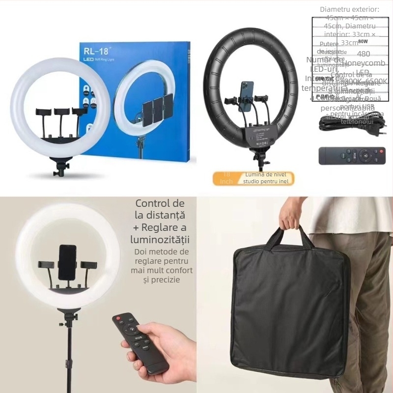 Lumină LED în formă de inel pentru fotografie și streaming live — 10-50W, 6500K ±300K, 110-220V, montaj vertical