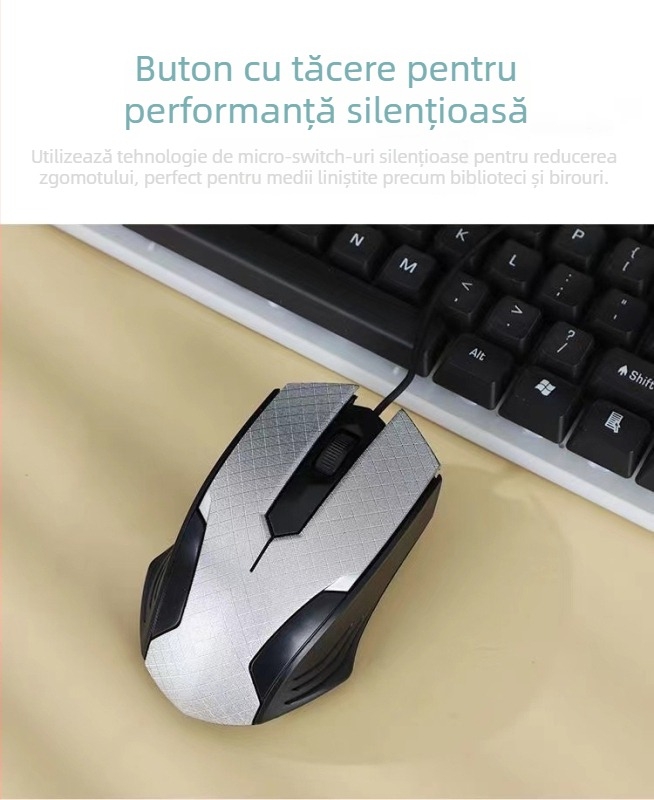 Mouse de gaming cu fir USB, 1000 DPI, 3 butoane, cablu de 1,3 m, ergonomic