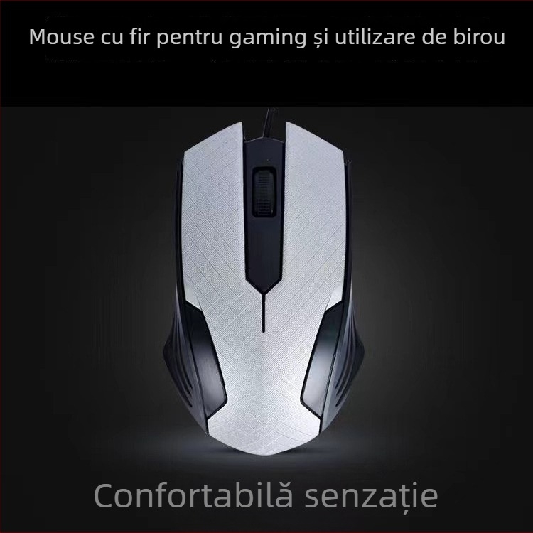 Mouse de gaming cu fir USB, 1000 DPI, 3 butoane, cablu de 1,3 m, ergonomic
