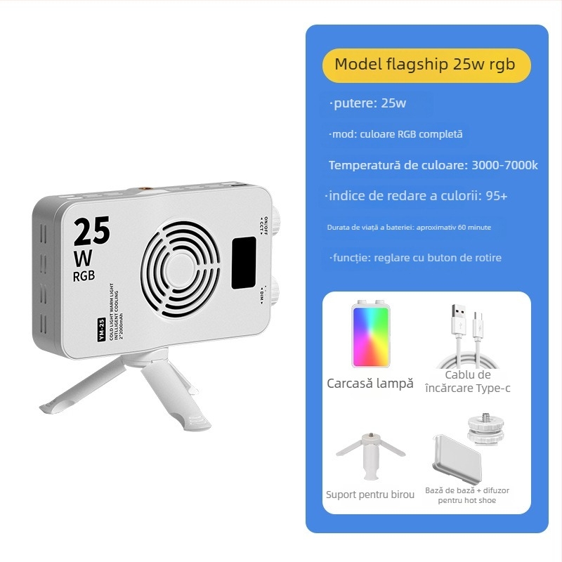 Lumină de umplere pentru fotografie – de buzunar, manuală, 40W, 3 temperaturi de culoare, 7.4V, YM-40