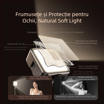 Lumină LED de fill pentru streaming live și fotografie – lampă compactă cu clips/pe birou, model BM-BD33, 5W, 3.7V, autonomie baterie până la 2 ore la luminozitate maximă și până la 10 ore la luminozitate minimă