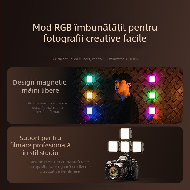 Lumină LED de fill pentru streaming live și fotografie – lampă compactă cu clips/pe birou, model BM-BD33, 5W, 3.7V, autonomie baterie până la 2 ore la luminozitate maximă și până la 10 ore la luminozitate minimă
