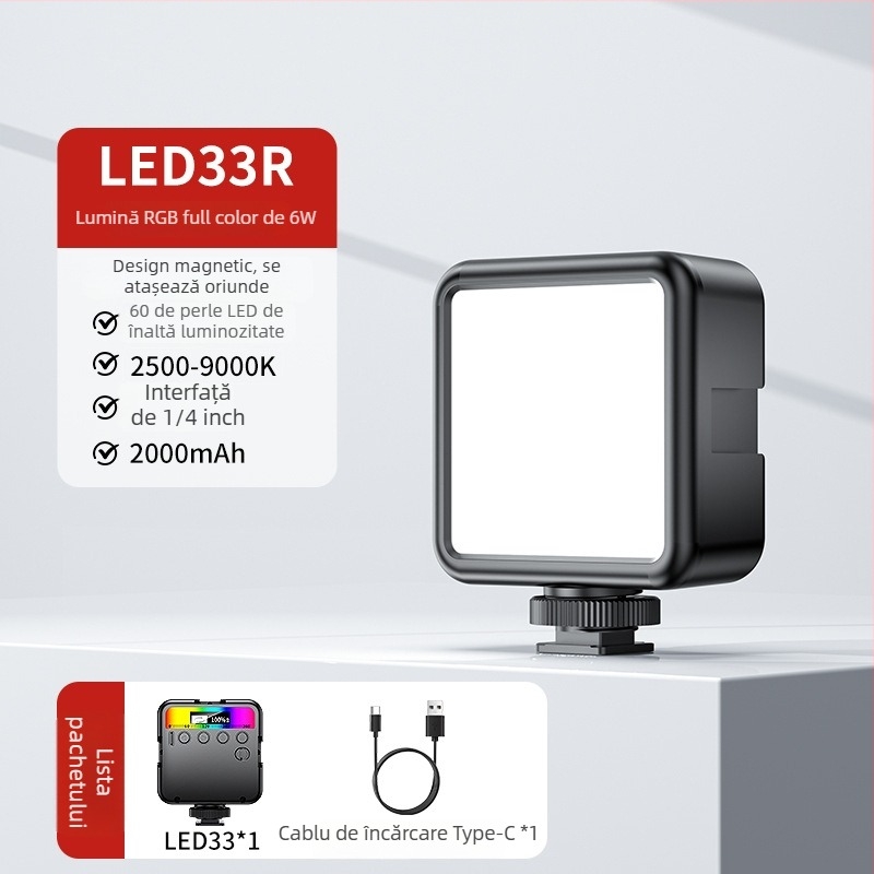 Lumină LED de fill pentru streaming live și fotografie – lampă compactă cu clips/pe birou, model BM-BD33, 5W, 3.7V, autonomie baterie până la 2 ore la luminozitate maximă și până la 10 ore la luminozitate minimă