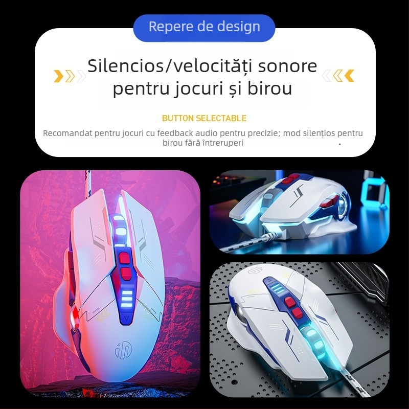 Mouse de gaming mecanic, model W9, 7 butoane, USB, programare macro, senzor optic