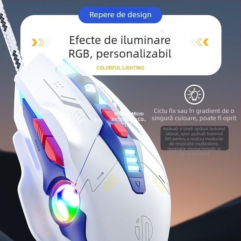 Mouse de gaming mecanic, model W9, 7 butoane, USB, programare macro, senzor optic