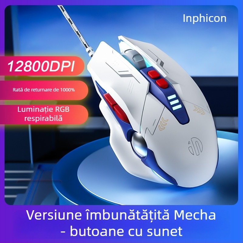 Mouse de gaming mecanic, model W9, 7 butoane, USB, programare macro, senzor optic