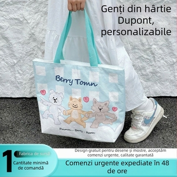 Geantă de cumpărături din hârtie DuPont impermeabilă cu logo personalizat, imprimare UV