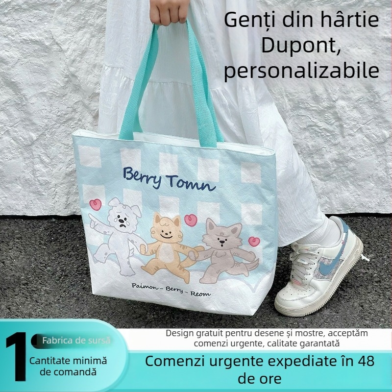 Geantă de cumpărături din hârtie DuPont impermeabilă cu logo personalizat, imprimare UV