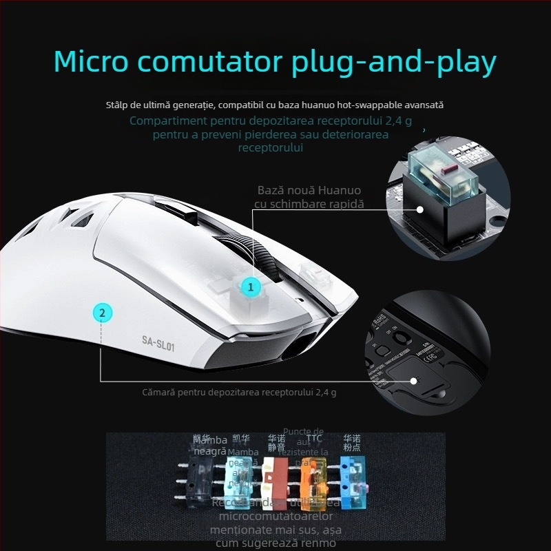Mouse gaming fără fir, 12000 DPI, 8 butoane, conectivitate 2,4 GHz wireless cu Bluetooth și USB cablat, încărcare încorporată
