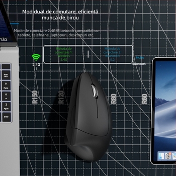 Mouse optic vertical fără fir, reîncărcabil, 2,4GHz, 1600dpi, 6 butoane, interfață USB (Model G7043)