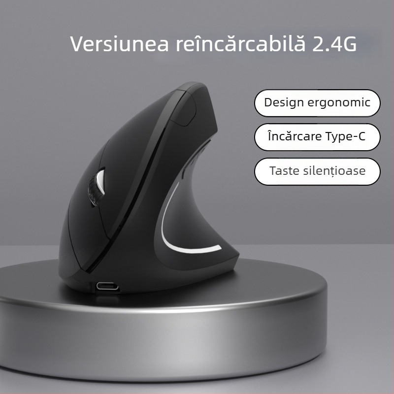 Mouse optic vertical fără fir, reîncărcabil, 2,4GHz, 1600dpi, 6 butoane, interfață USB (Model G7043)